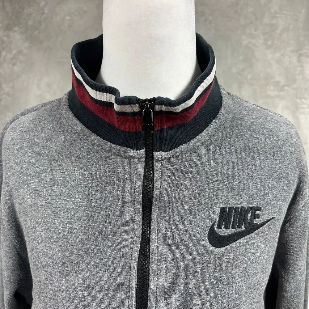Nike Sweat Jacket Crop Zip Stripe Accent Sz S Gray